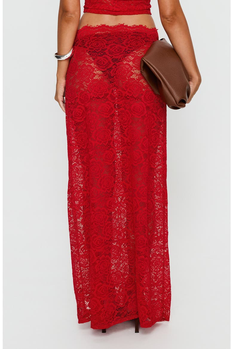 Vionna Sheer Floral Lace Maxi Skirt, Alternate, color, RED