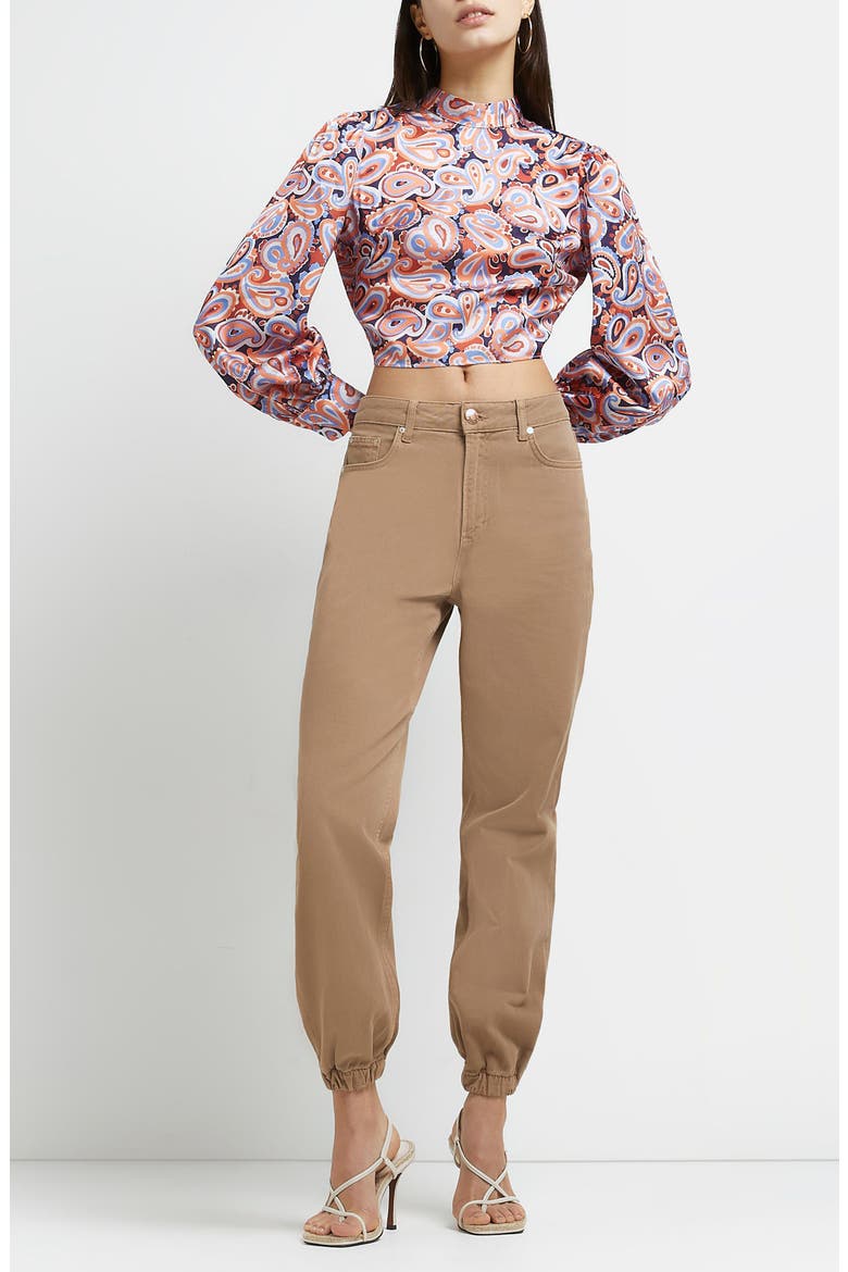 Tie Back Long Sleeve Crop Top, Alternate, color, ORANGE