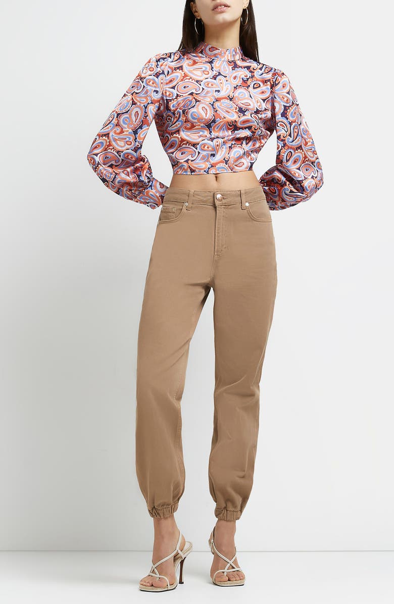 River Island Tie Back Long Sleeve Crop Top, Alternate, color, 