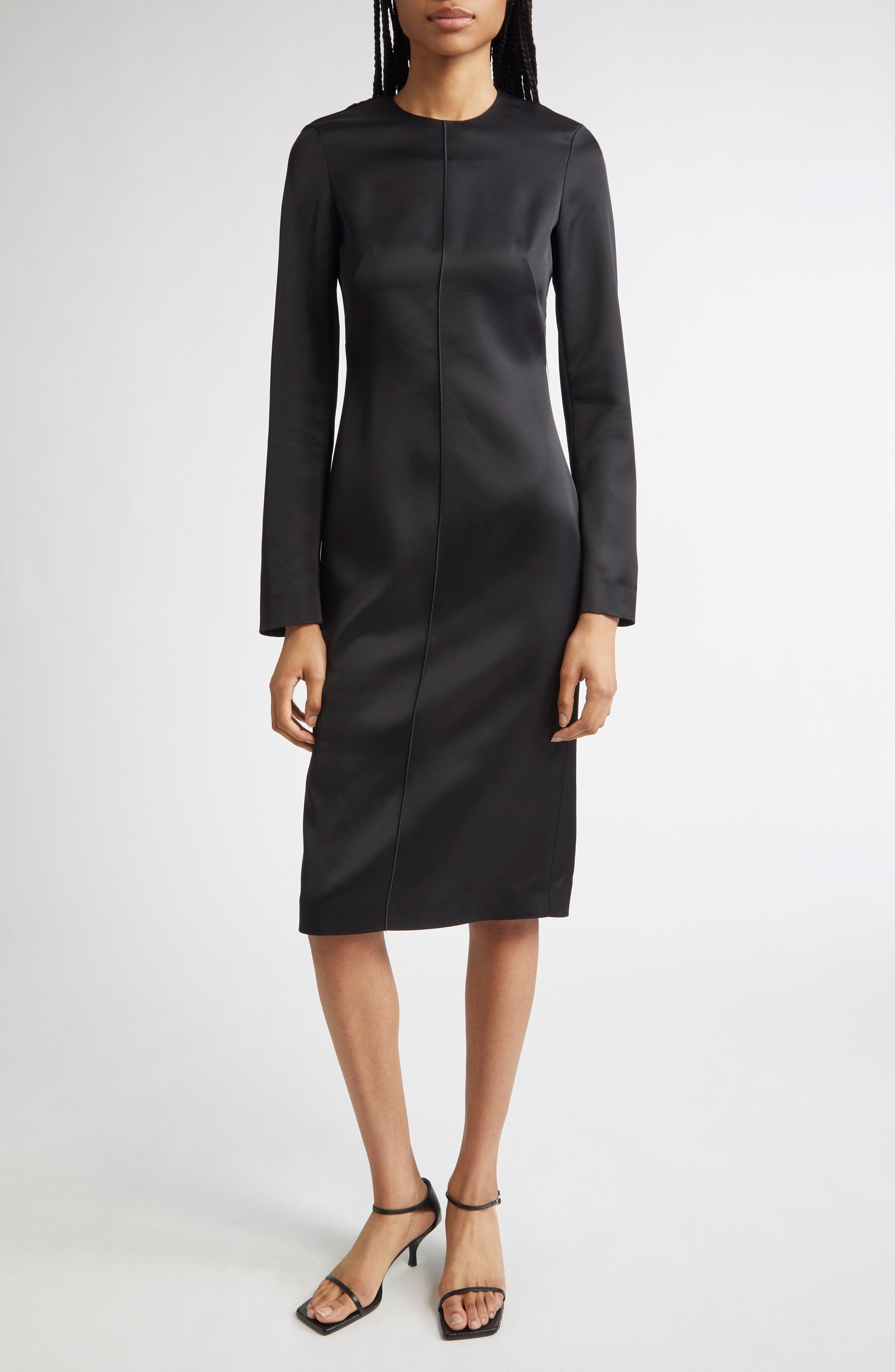 Lean Long Sleeve Satin Midi Dress