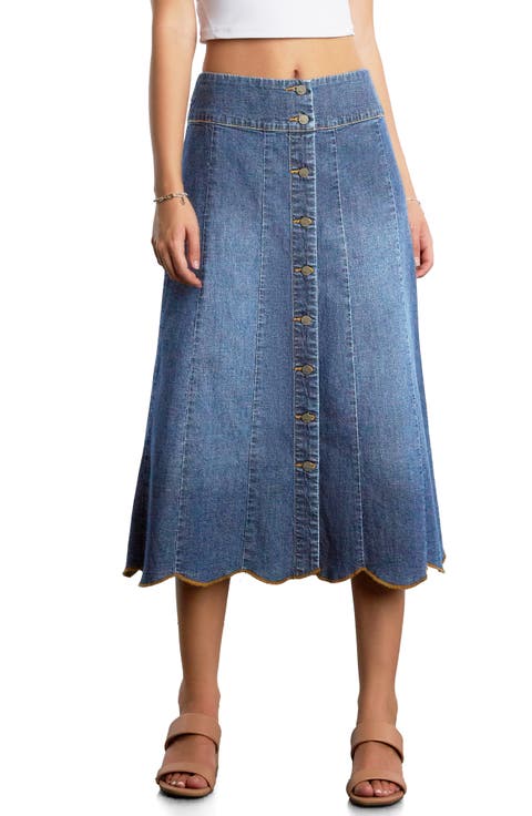 Scallop Denim Midi Skirt