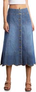 Wash Lab Denim Scallop Denim Midi Skirt
