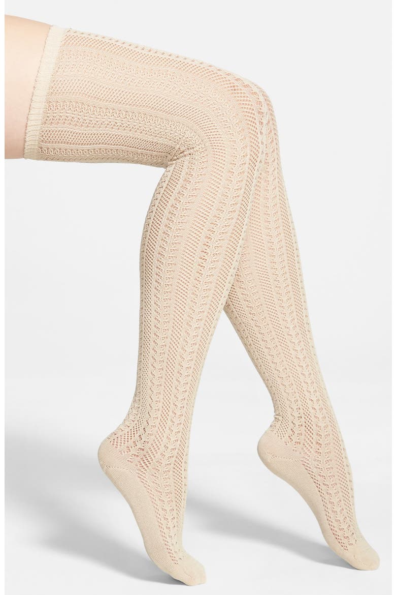 'Hammock' Openwork Knit Thigh High Socks, Main, color, OATML HTHR