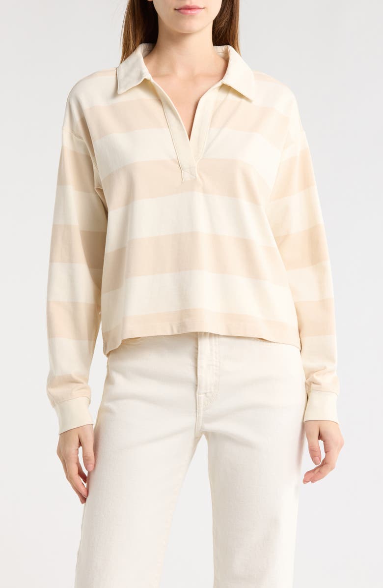 Marine Layer Luxe Rugby Stripe Sueded Cotton Top, Main, color, Tonal White Stripe