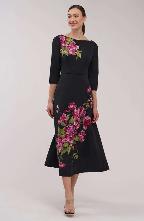 Kay Unger Greta Floral Embroidered Gown In Black