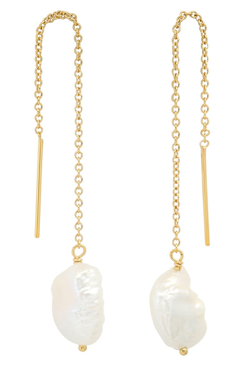 Genuine Freshwater Nugget Pearl Threader Earrings, Main, color, PEARL