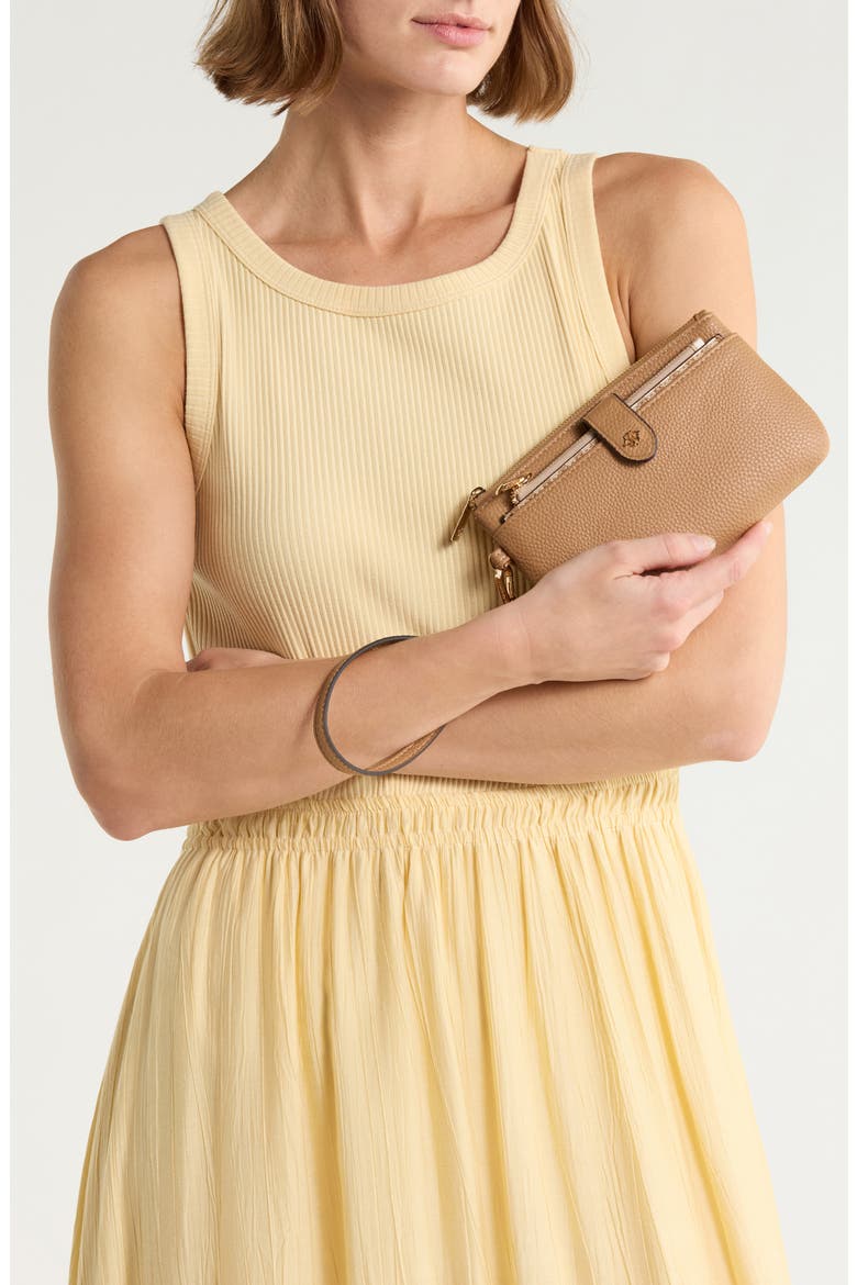 Faux Leather Wristlet with Card Case, Alternate, color, BROWN SUGAR/ BROWN GINGHAM