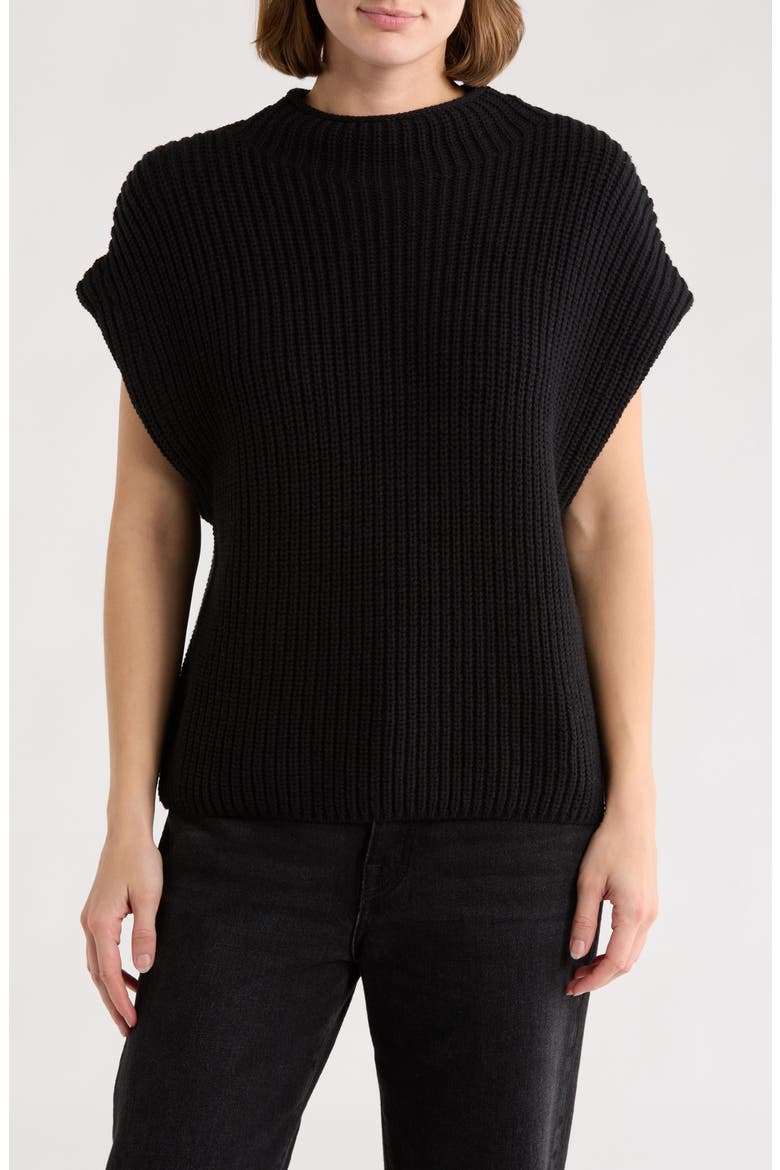 Mock Neck Cap Sleeve Cotton Blend Sweater, Main, color, BLACK