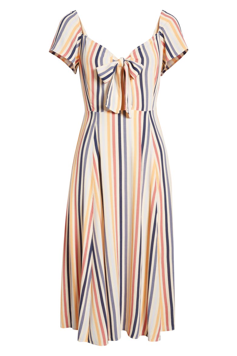 Tie Front A-Line Dress, Alternate, color, BEIGE TENDER STRIPE