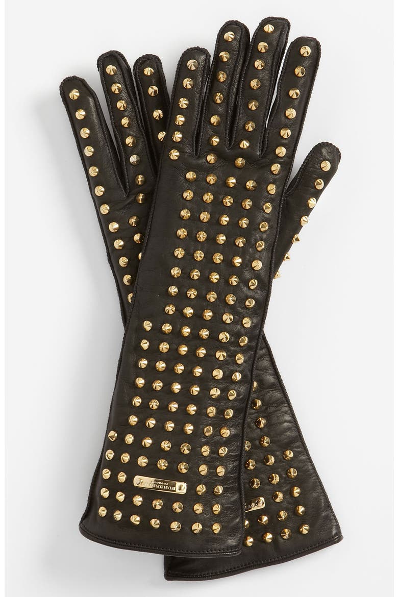 Studded Leather Gloves, Main, color, BLACK