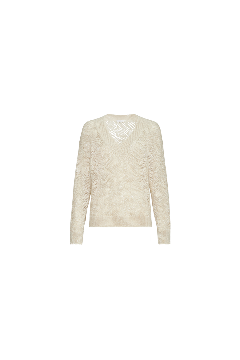 Dazzling abstract leaf sweater in mohair and wool, Alternate, color, Cream