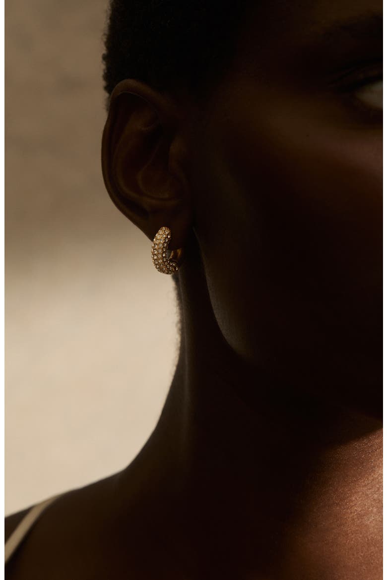 Amelia Pavé Huggie Hoop Earrings, Alternate, color, GOLD TONE/ CLEAR CRYSTAL