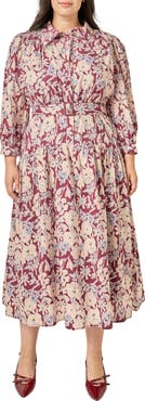 English Factory Floral Cotton Midi Shirtdress