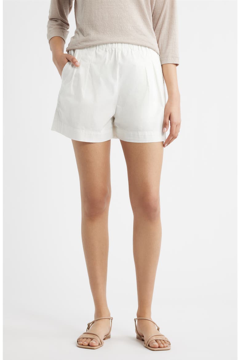 Pleated Stretch Cotton Shorts, Main, color, WHITE