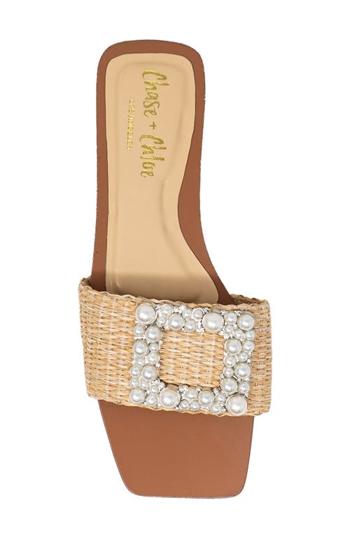 Chase & Chloe Chase And Chloe Taylor Faux Pearl Slide Sandal In Beige