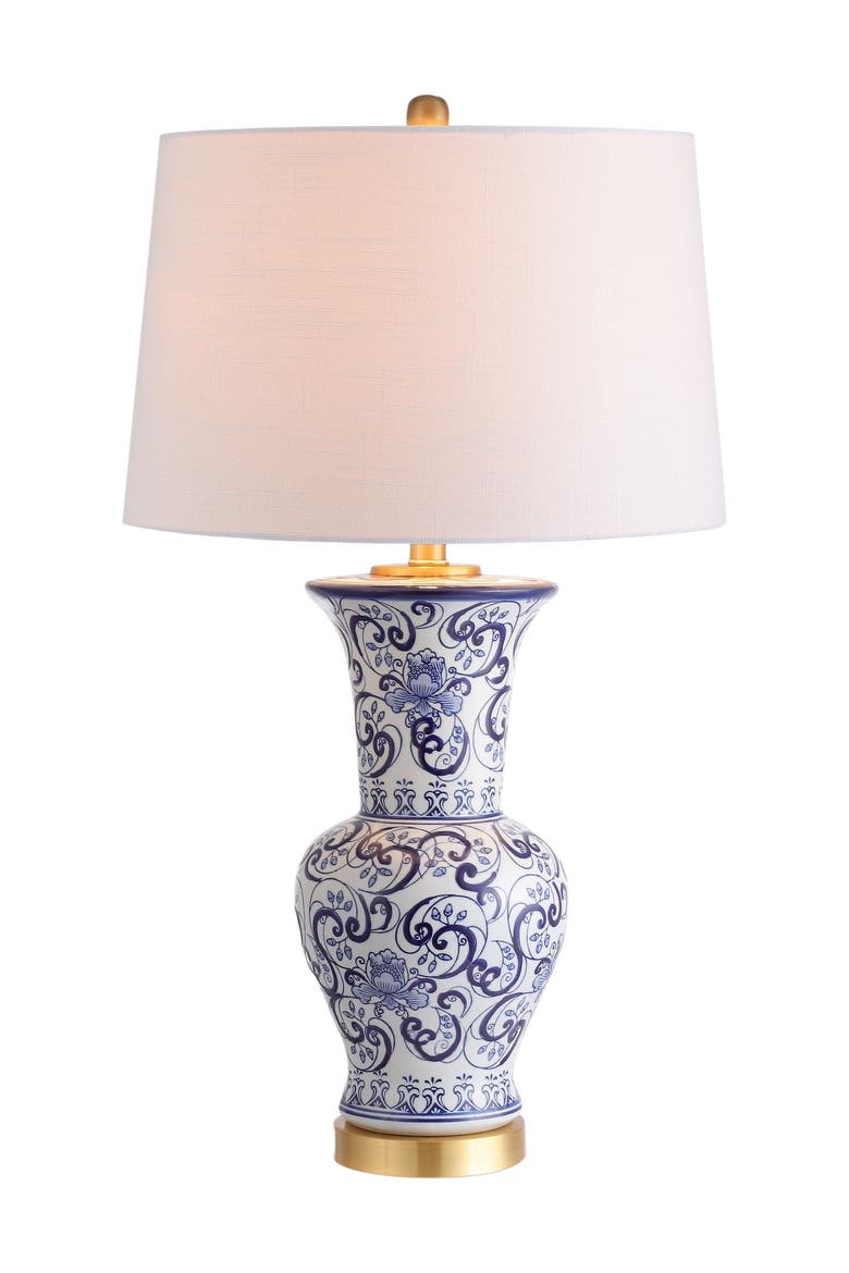 Leo 28.5" Chinoiserie LED Table Lamp, Blue/White, Main, color, Blue/White
