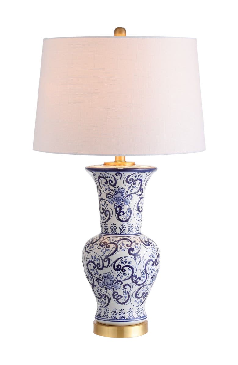 JONATHAN Y Leo 28.5" Chinoiserie LED Table Lamp, Blue/White, Main, color, Blue/White