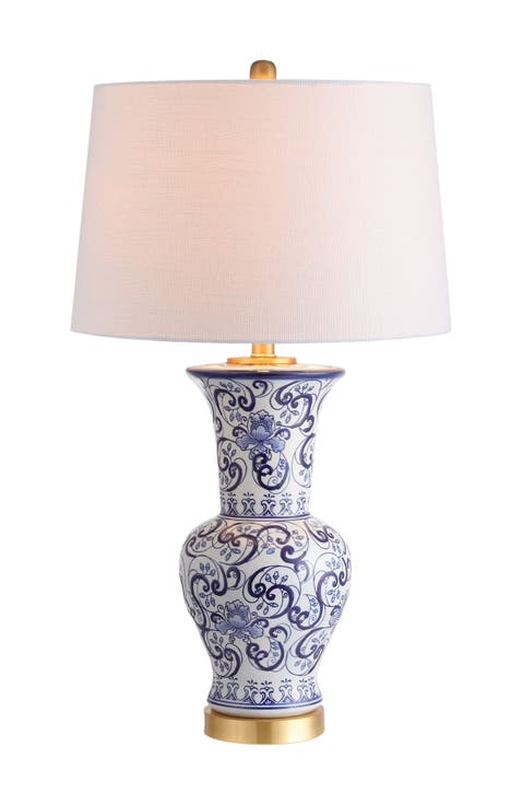 Leo 28.5" Chinoiserie LED Table Lamp, Blue/White