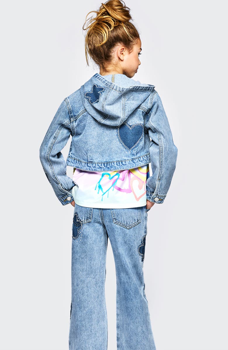 Hannah Banana Kids' Heart Patch Wide Leg Jeans, Alternate, color, Stonewash