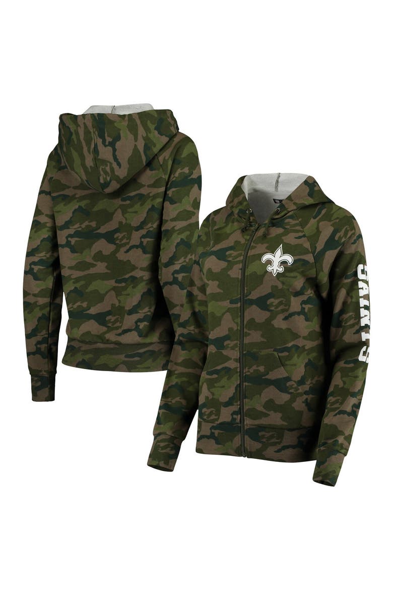 Women's New Era Camo New Orleans Saints Raglan Full-Zip Hoodie, Main, color, Camo