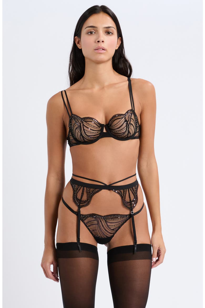 Whisper of Desire Porte Jarr Embroidered Rhinestone Garter Belt, Alternate, color, BLACK