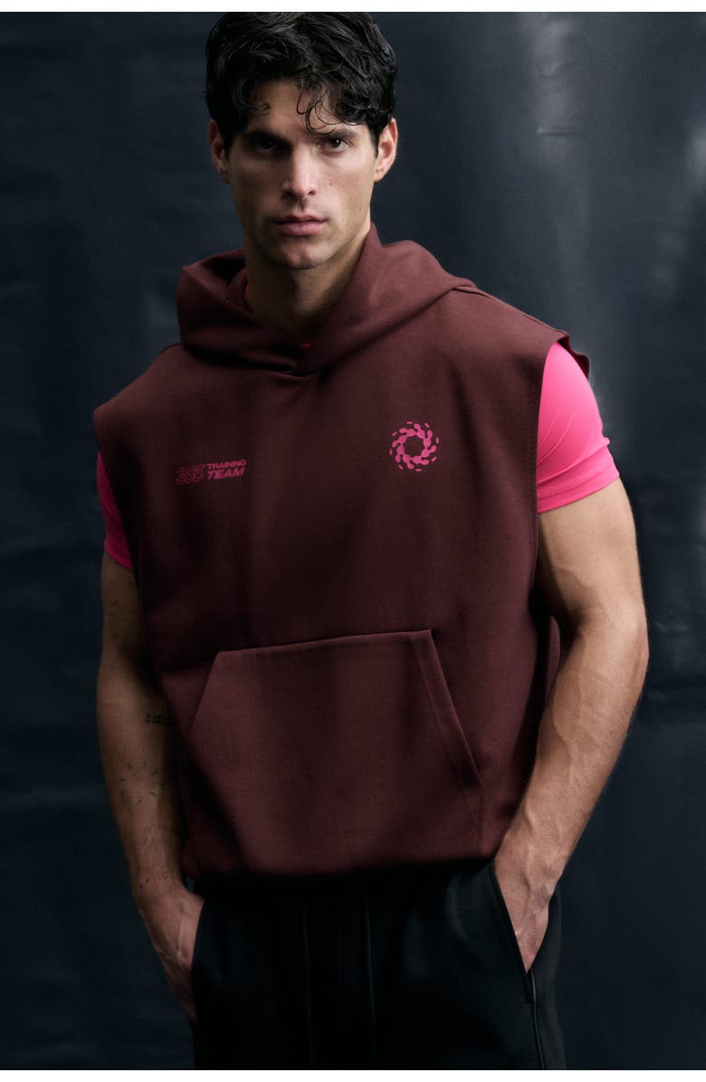 H&M Sleeveless Sports Hoodie With Drymove, Alternate, color, Burgundy/365 Training Team