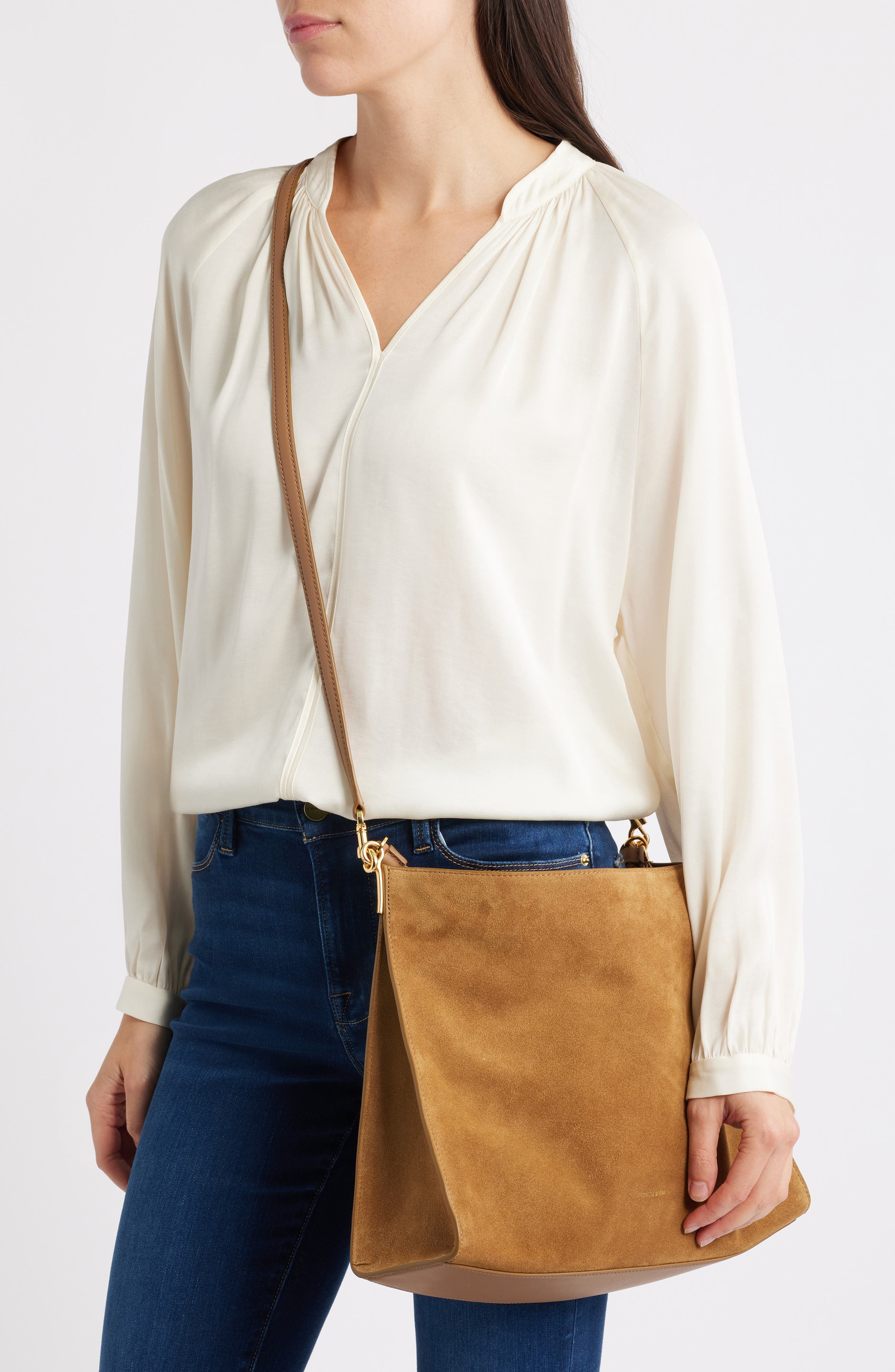 Veronica Beard Beard Vida Suede Shoulder Bag, Alternate, color, Acorn