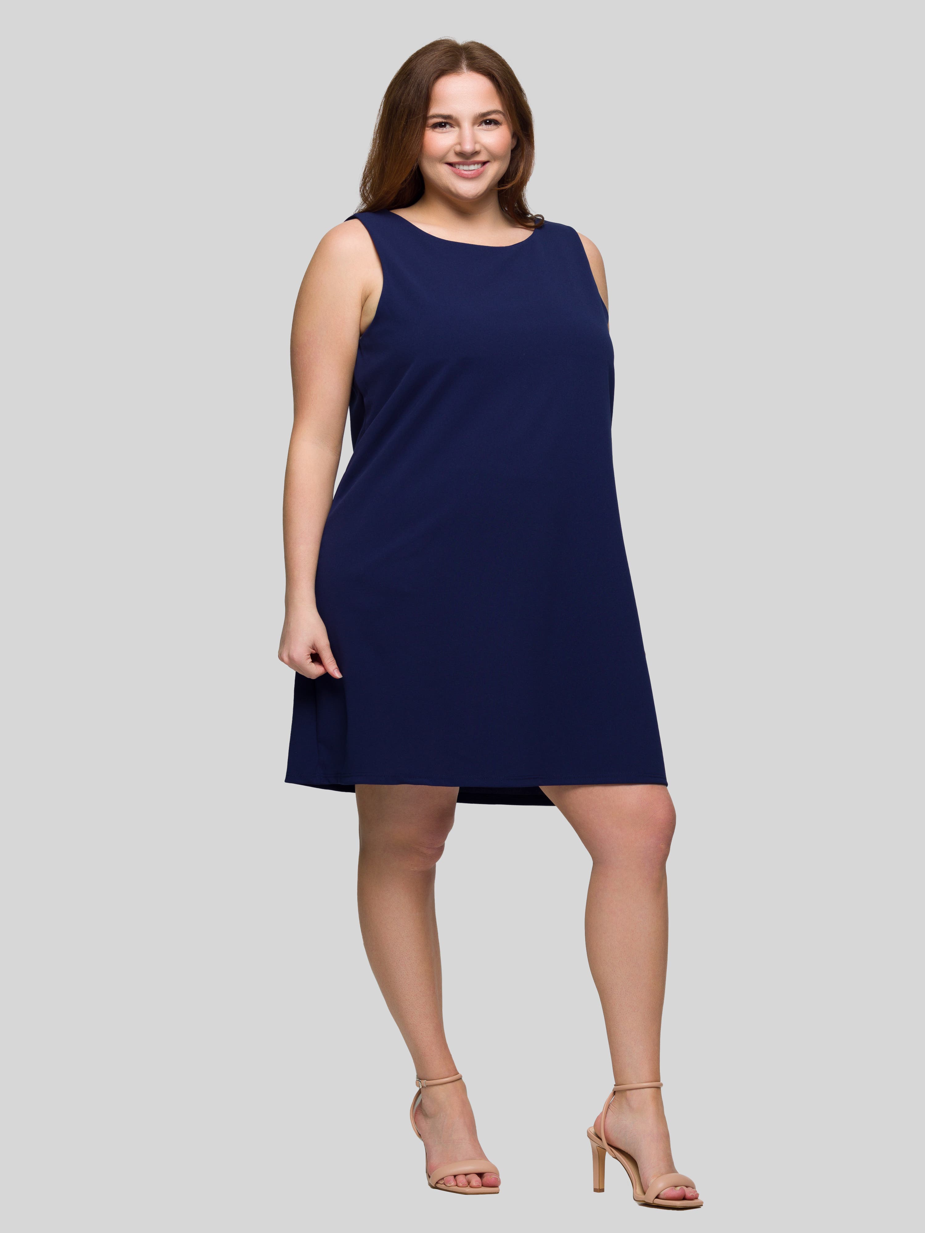 Plus Size Solid Round Neck Sleeveless Mini Shift Dress - image 4