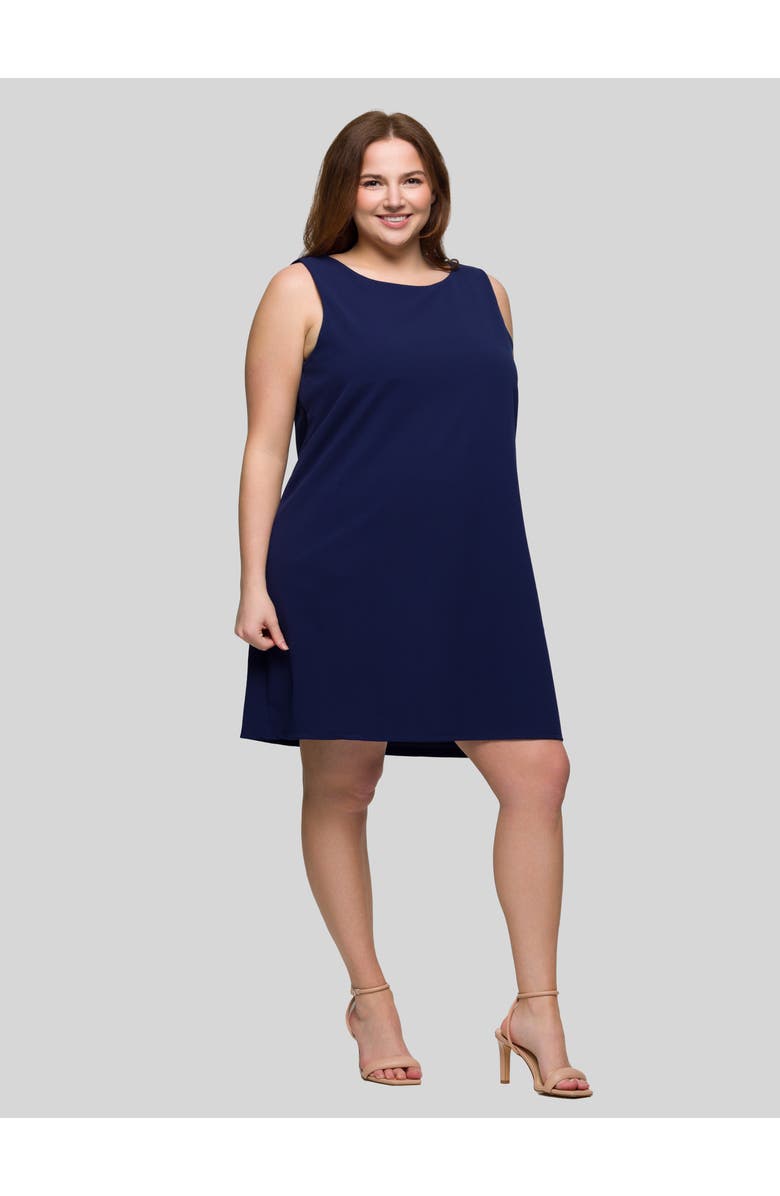 24seven Comfort Apparel Plus Size Solid Round Neck Sleeveless Mini Shift Dress, Alternate, color, Navy