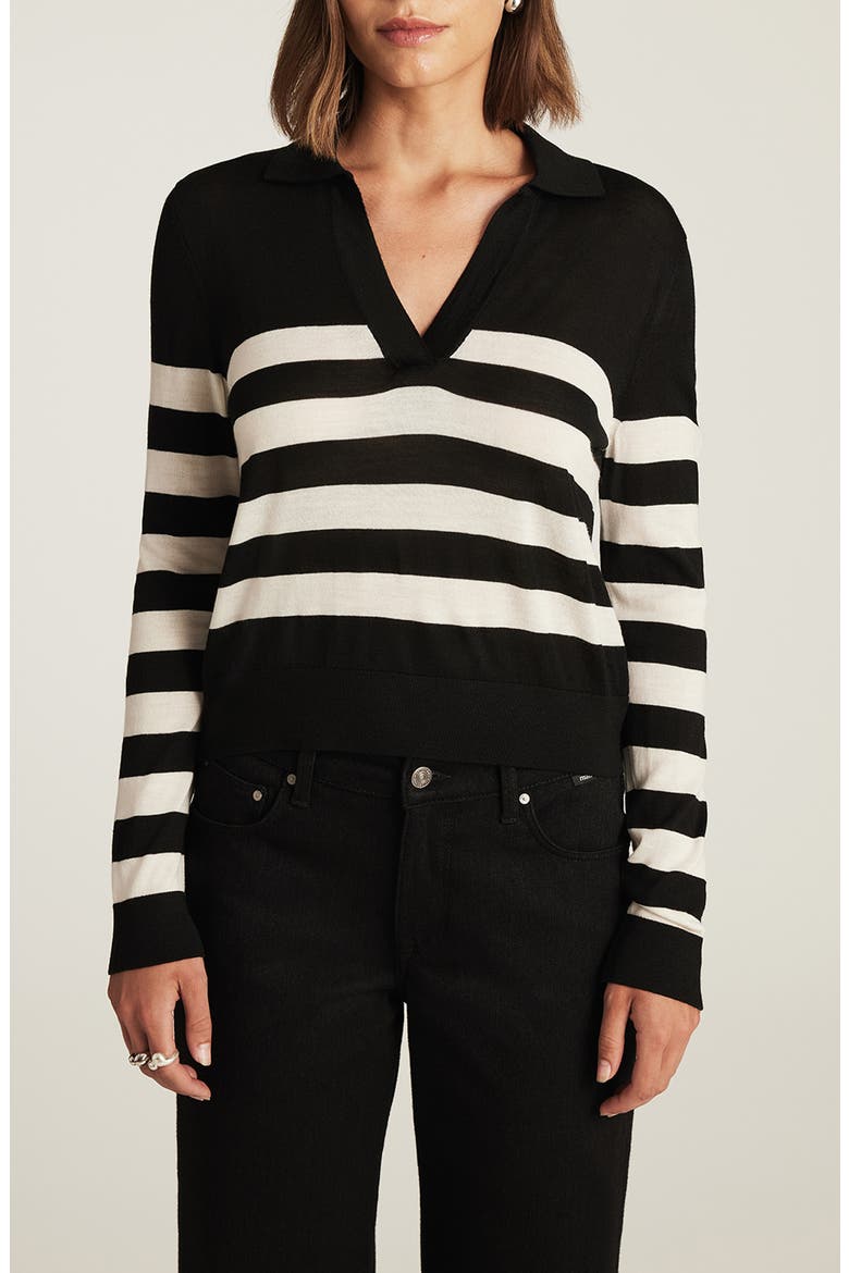 Stripe Polo Sweater, Main, color, BLACK STRIPE