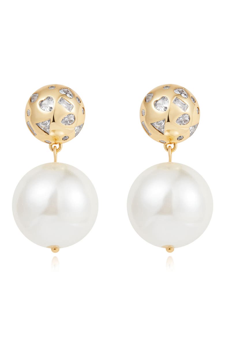 Cubic Zirconia & Cultured Freshwater Pearl Drop Earrings, Alternate, color, GOLD