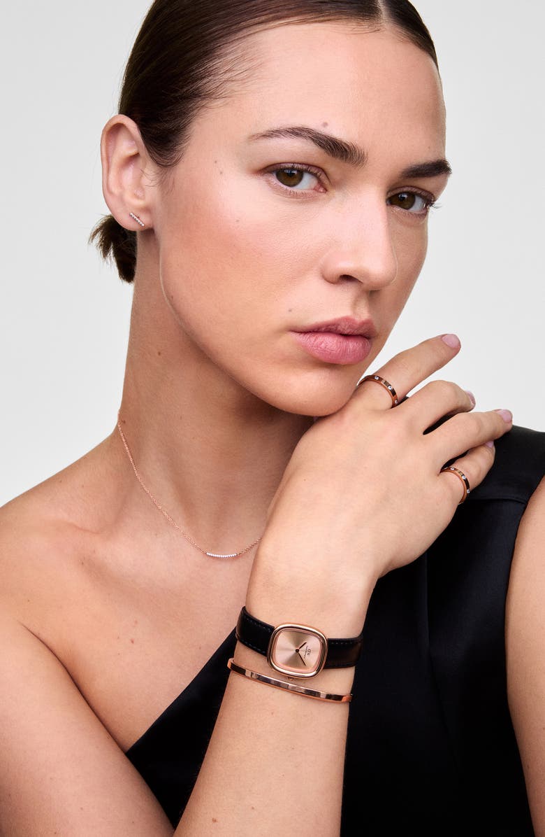 Daniel Wellington Margot Sheffield Unitone Leather Strap Watch, 24mm x 26mm, Alternate, color, Rose Gold