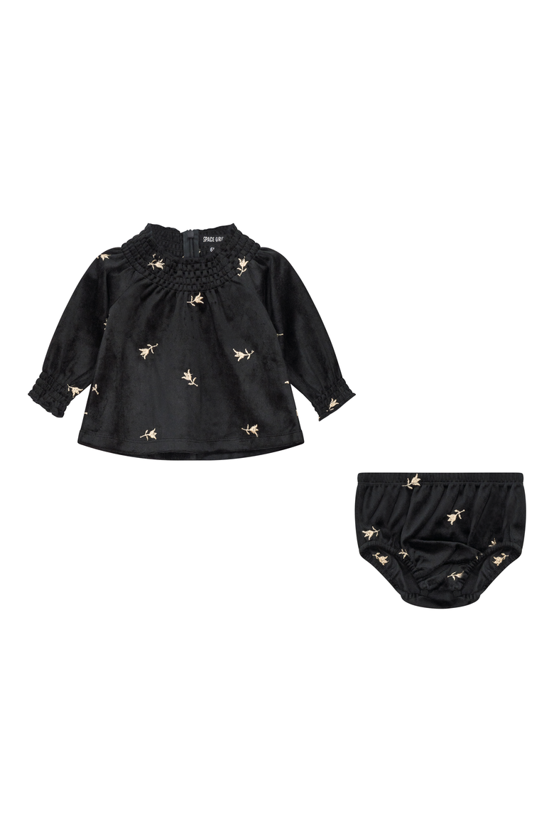 Embroidered Velour 2 Piece Long Sleeve Top and Bottom Set, Main, color, Black