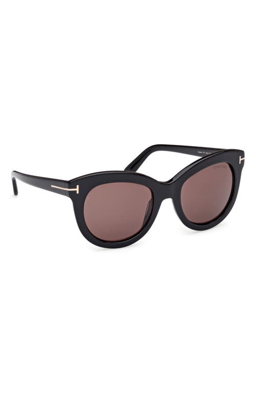 Tom Ford Odette Round Acetate Sunglasses In Black Eco/t Logo/brown