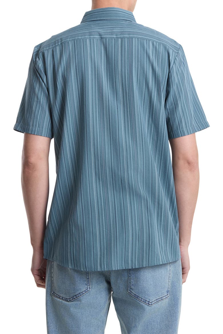 Jahstripe Short Sleeve Button-Up Shirt, Alternate, color, BLUE/ GREEN STRIPE