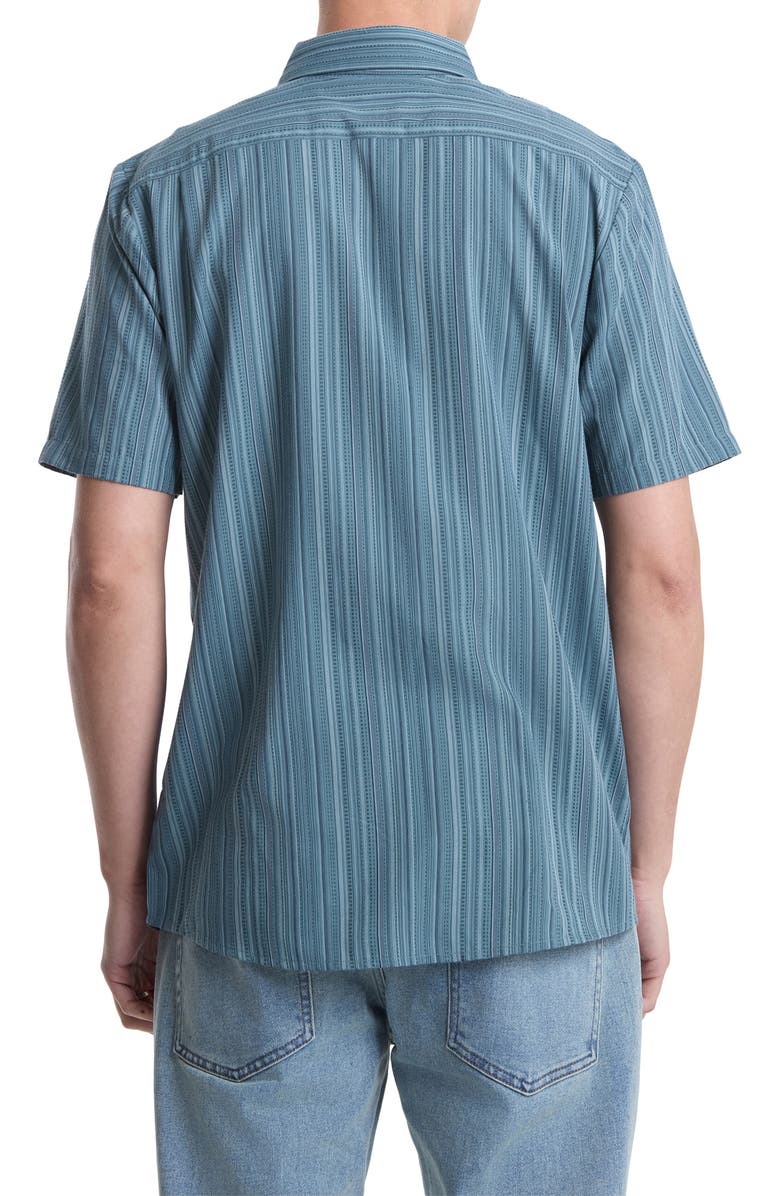 Volcom Jahstripe Short Sleeve Button-Up Shirt, Alternate, color, Blue/ Green Stripe