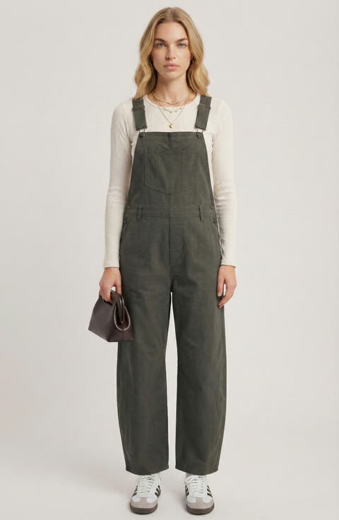 Wide-Leg Adjustable-Strap Front Bib Pocket Overalls