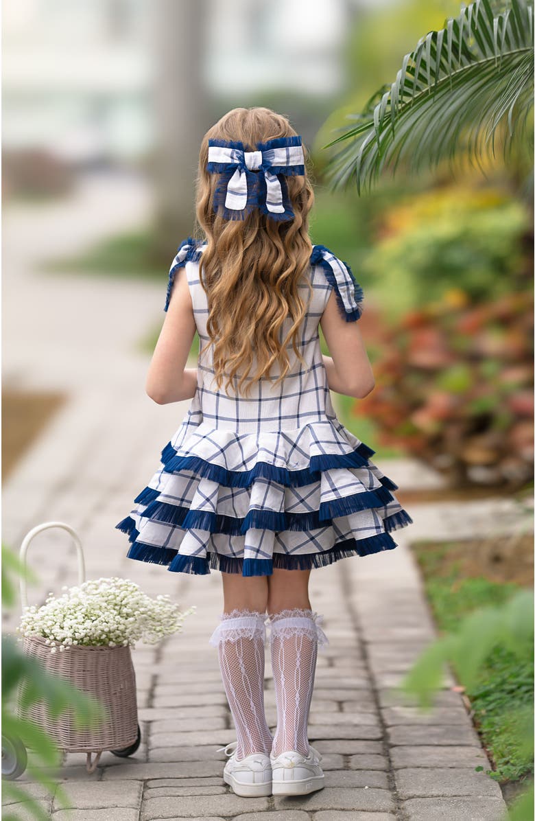 Petite Maison Kids Checkered Linen Tulle Dress, Alternate, color, 