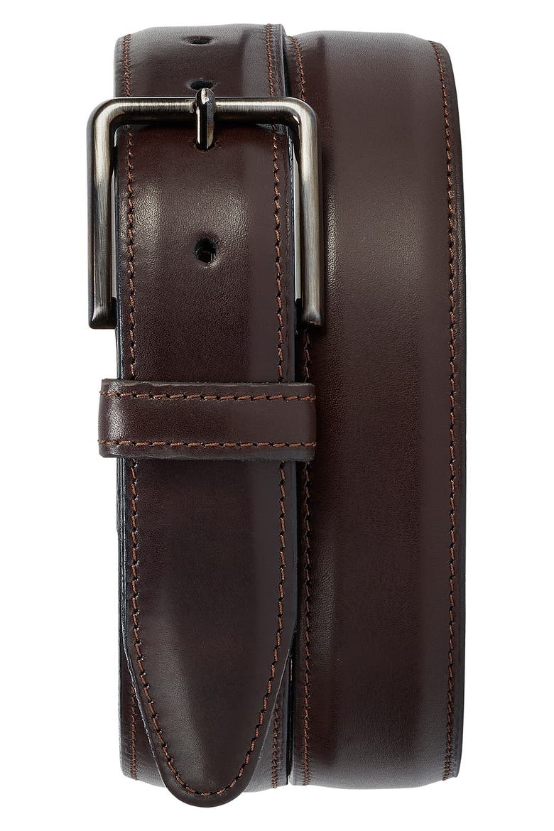Flint Leather Belt, Main, color, DARK BROWN