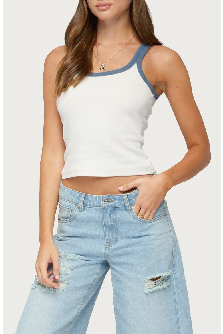 Eida Contrast Ribbed Tank Top, Main, color, WHITE-AND-BLUE