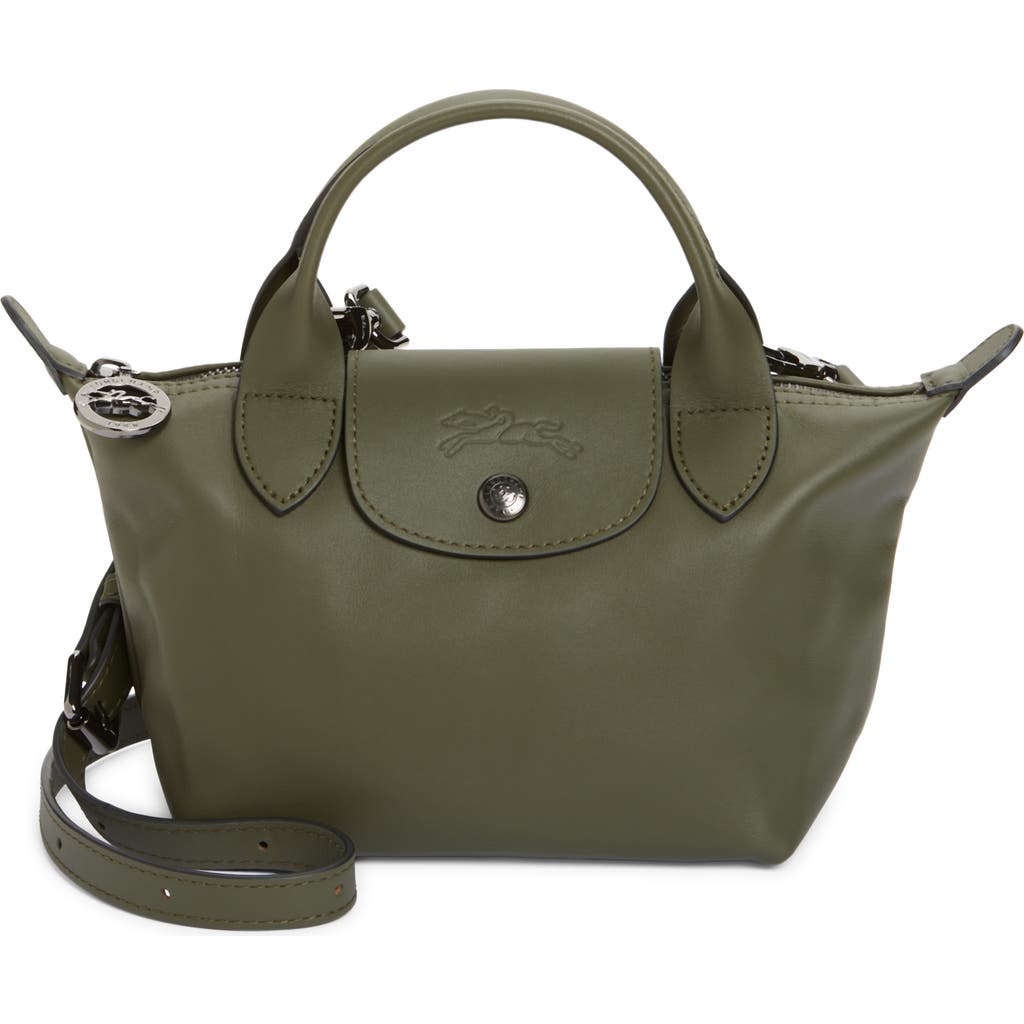 Longchamp Le Pilage Xtra Green Handbag With Adjustable And Removable Shoulder Strap And Embossed Logo On The F In Green