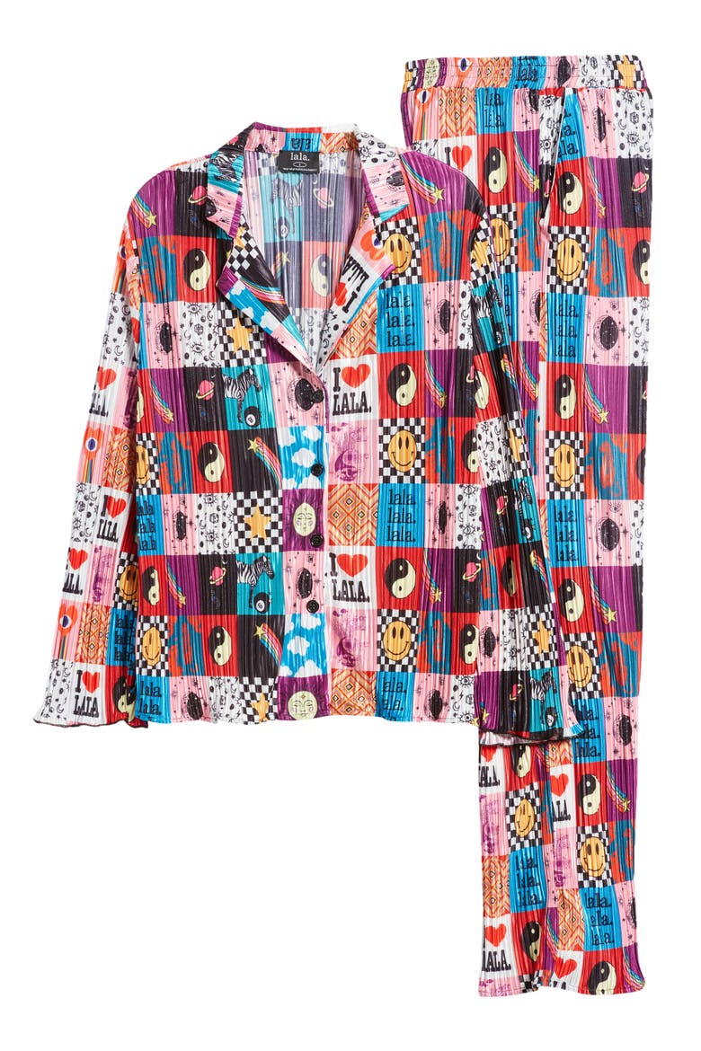 Notched Collar Plissé Top & High Waist Pants Set, Alternate, color, LALA WORLD