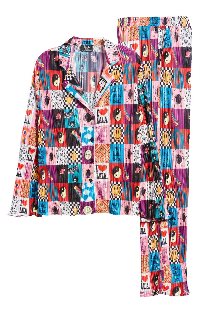 Dressed in Lala Notched Collar Plissé Top & High Waist Pants Set, Alternate, color,