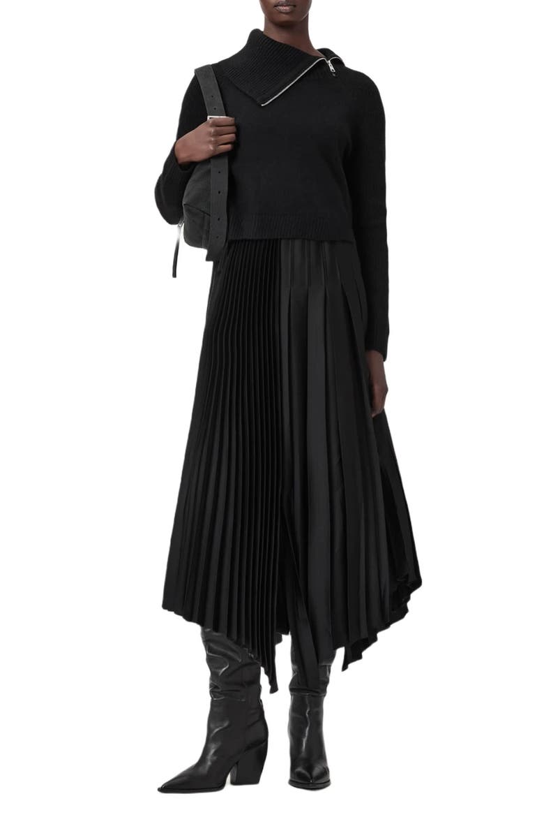 Jax Sweater & Pleated Satin Dress Set, Alternate, color, BLACK