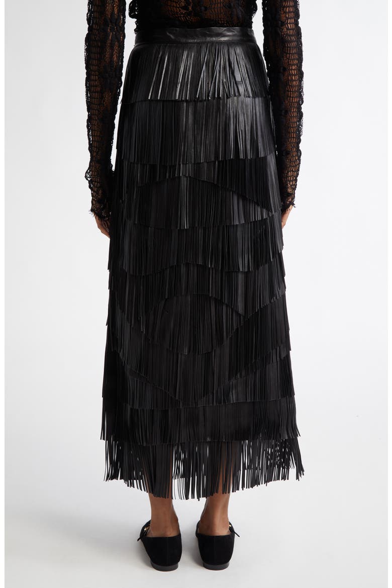 Therese Leather Fringe Maxi Skirt, Alternate, color, NOIR