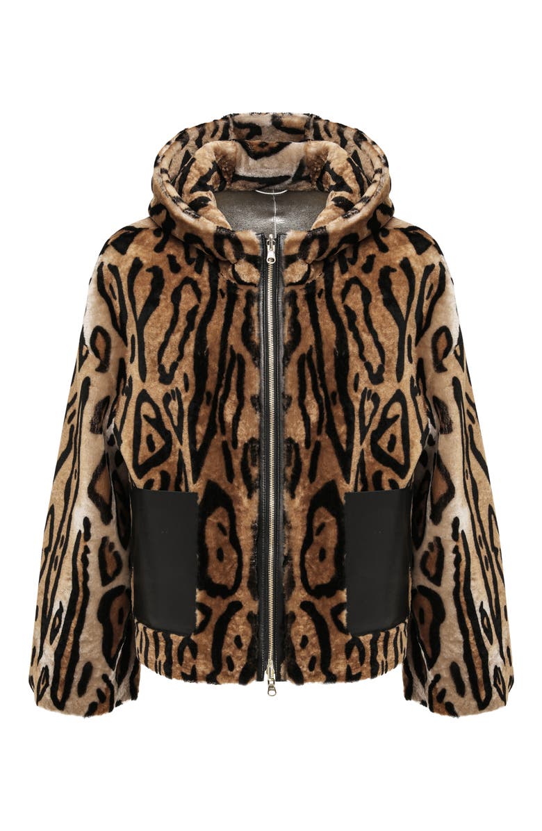 GORSKI Genuine Shearling Hooded Jacket, Reversible, Alternate, color, Ocelo Print/Gold