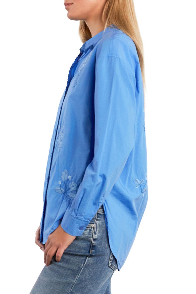 Poetic Floral Embroidered Button-Up Shirt, Alternate, color, PROVENCE BLUE