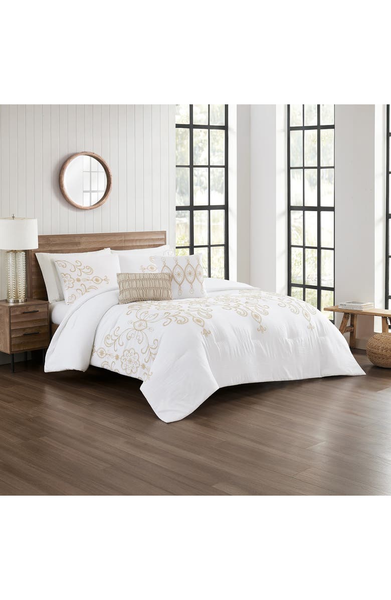 Modern Threads Sabrina 5-Piece Comforter Set, Alternate, color, White With Gold Embroidery