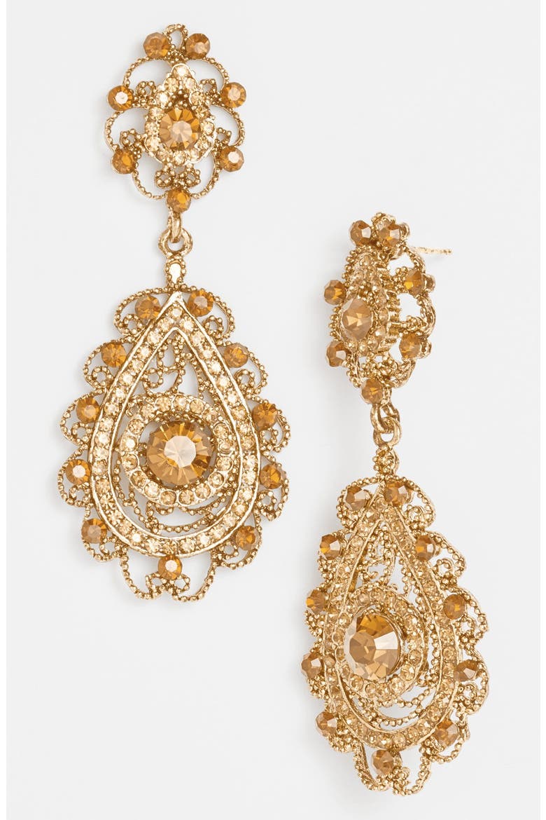 Ornate Teardrop Earrings, Main, color, LT COLORADO TOPAZ/ ANTIQUE GLD