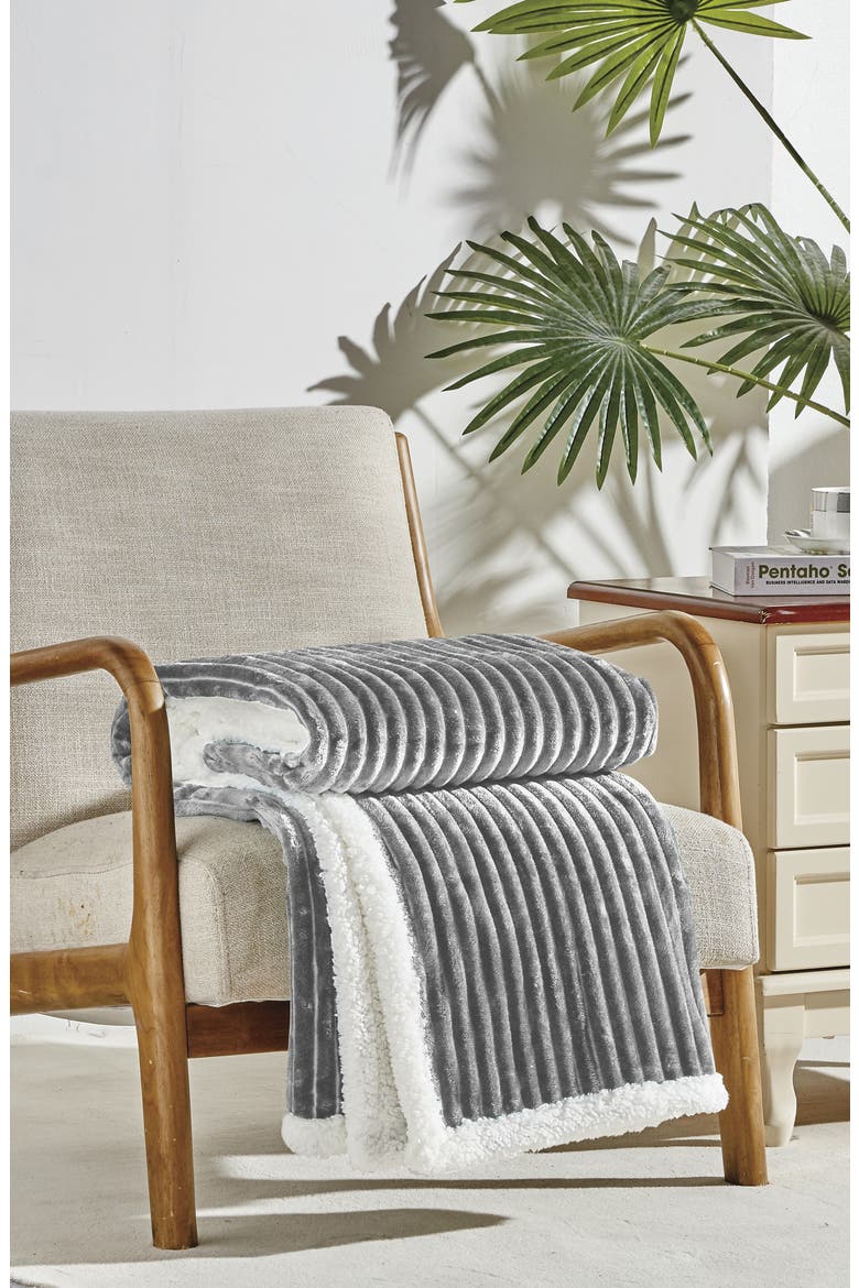 Corduroy Faux Shearling Throw Blanket, Alternate, color, GREY
